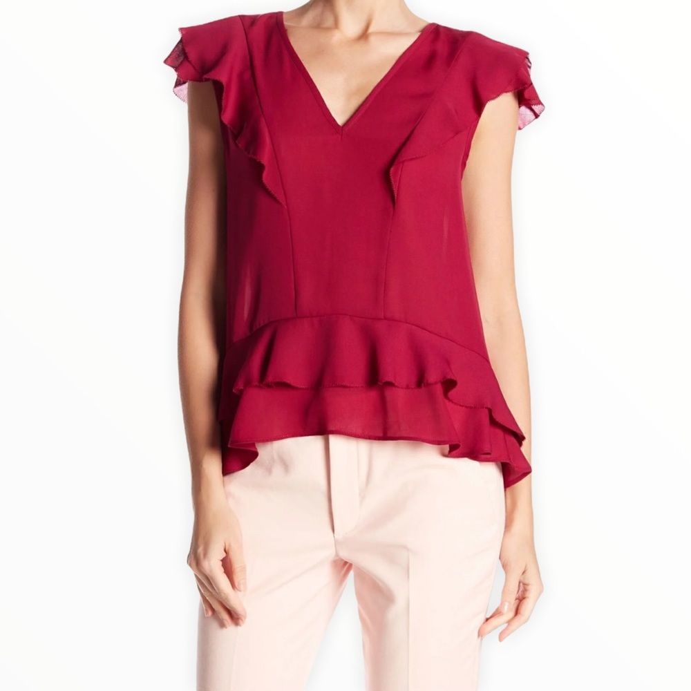 Parker Ruffle Flutter Sleeve V Neck Blouse Top size Small